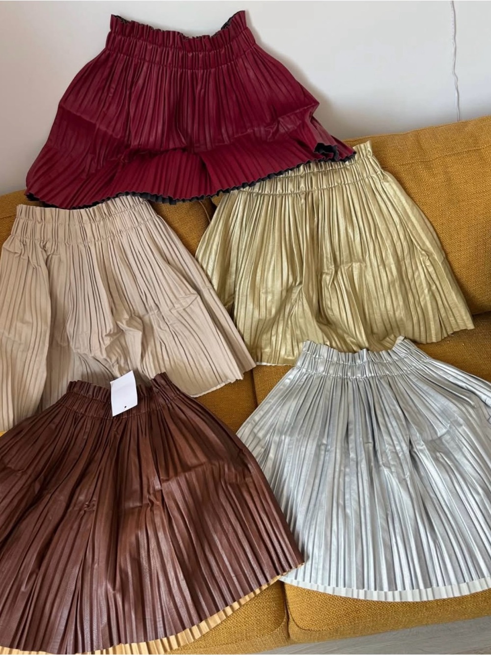 Pleated Mini Skirt - Burgundy, Gold, Silver, Beige, Brown Lot of 5